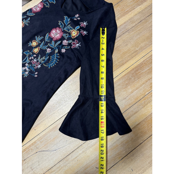 The Impeccable Pig | Whimsigoth Faux Suede Embroidered Floral Shift Dress, S - Picture 5 of 8